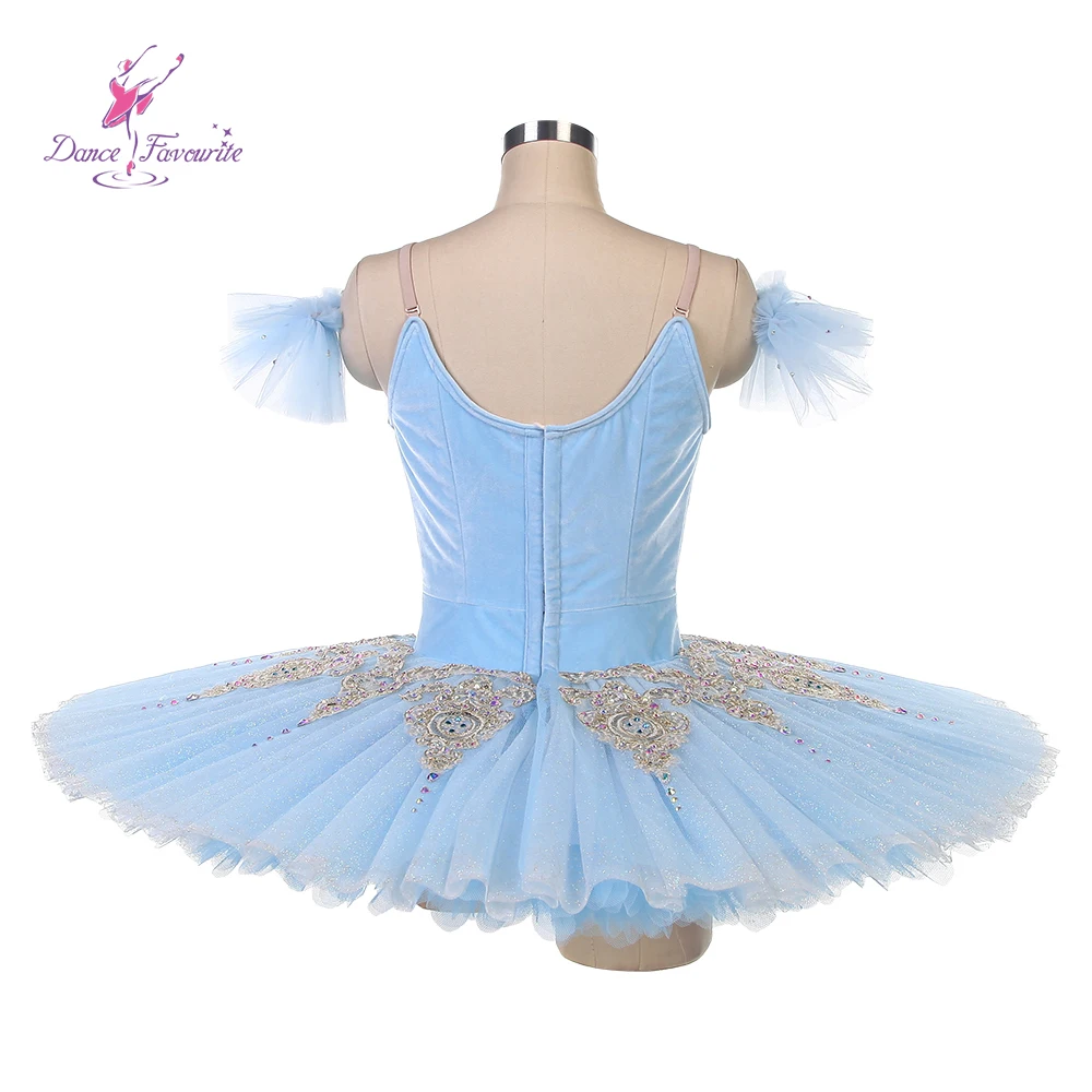 Dance Favourite Ballet Tutus B25009 Pale Blue Velvet  Professional Tutu Made -to-Order Ballet Tutus with Gold Trim