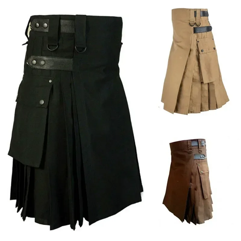 

Fashion Scottish Men's Adult Traditional Scottish Kilt Medieval Metal Retro Gothic Punk Pleated Skirt Halloween Cosplay Costume