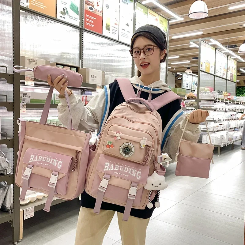 Vierteiliges Studenten-Rucksack-Set, gut aussehend, leicht, extrem große Kapazität, langlebig und robust, Umhängetasche, einfacher Rucksack