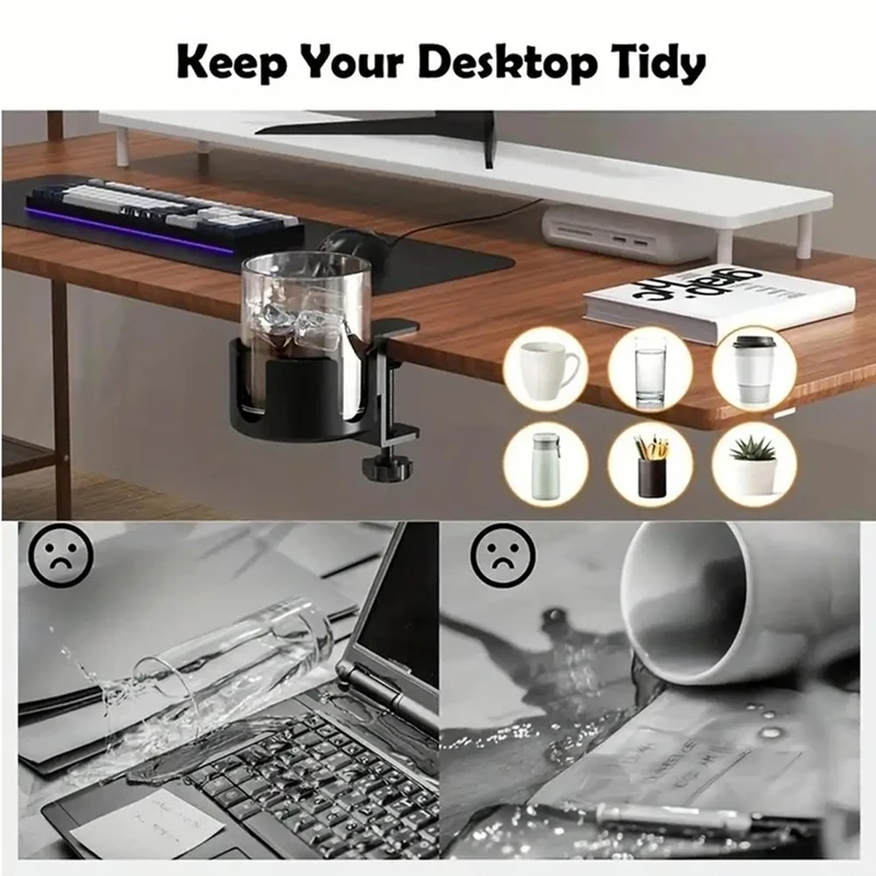 New Table Cup Holder Strong Detachable Clip On Drink Holder Clamp Desk Organizer Deskside Bottle Holder For Dining Room