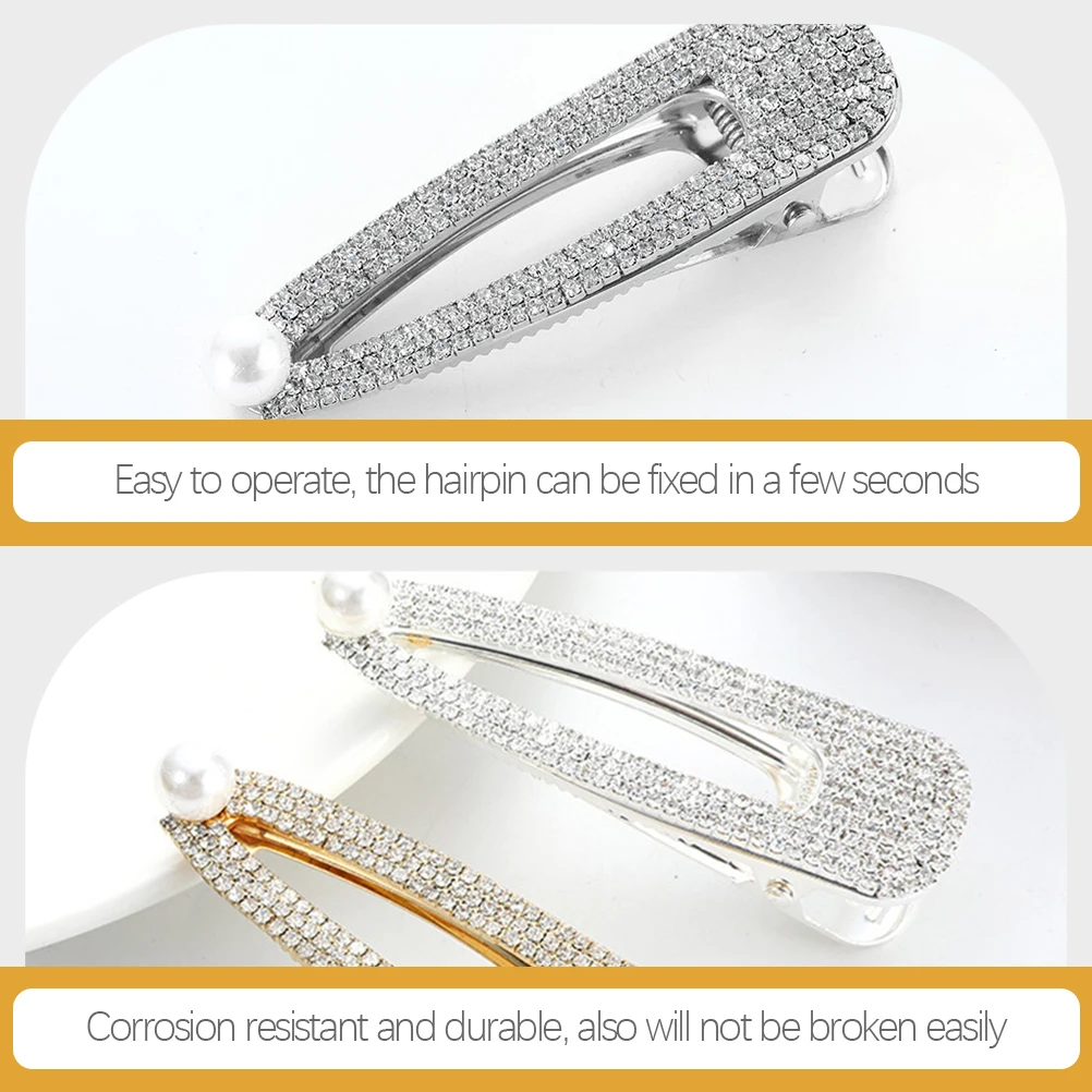 

2pcs Pearl Hair Clips Rhinestone Barrettes Wedding Bridal Hairpins Durable Women Medium Thick Long Hair Accessories Bobby Pins