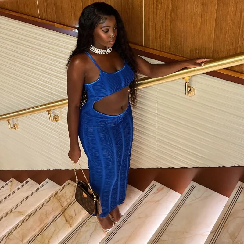 NOVEDAD DE VERANO 2024, vestido largo ajustado sexy con tirantes sin mangas de color sólido y ombligo expuesto