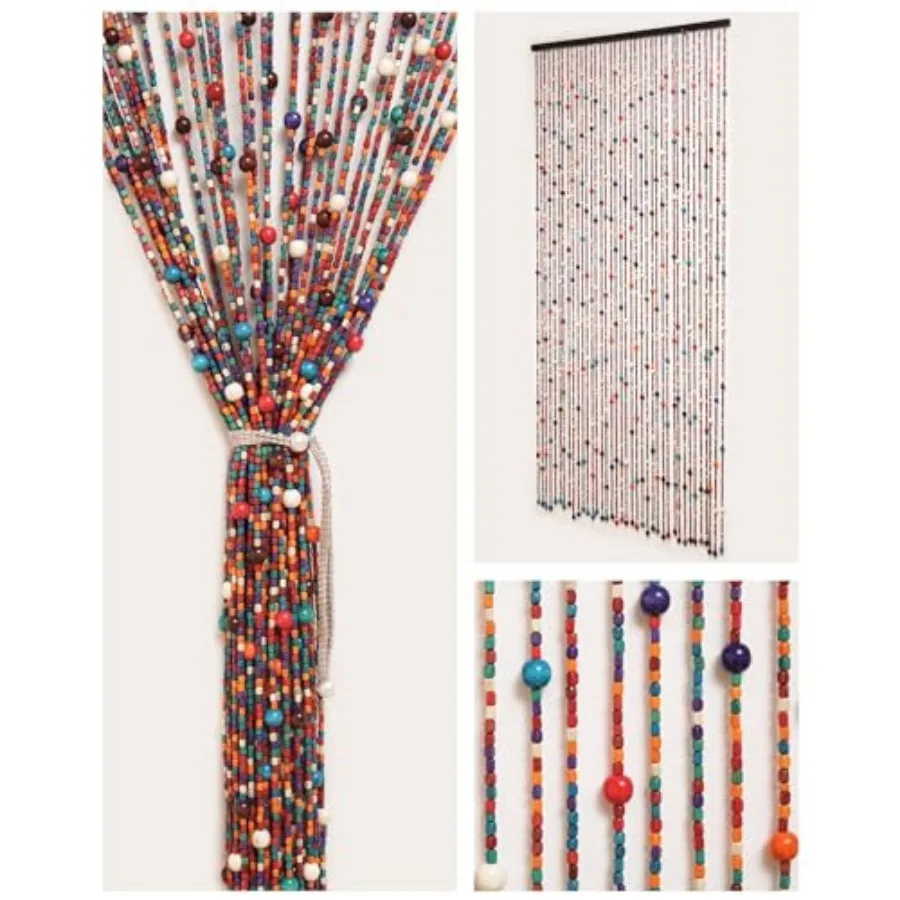 

38 Strands Beaded Curtain for Doorways -35.4"x79"- Handmade Natural Beaded Curtains Boho Doorway Wood and Bamboo Bead Curtain-A