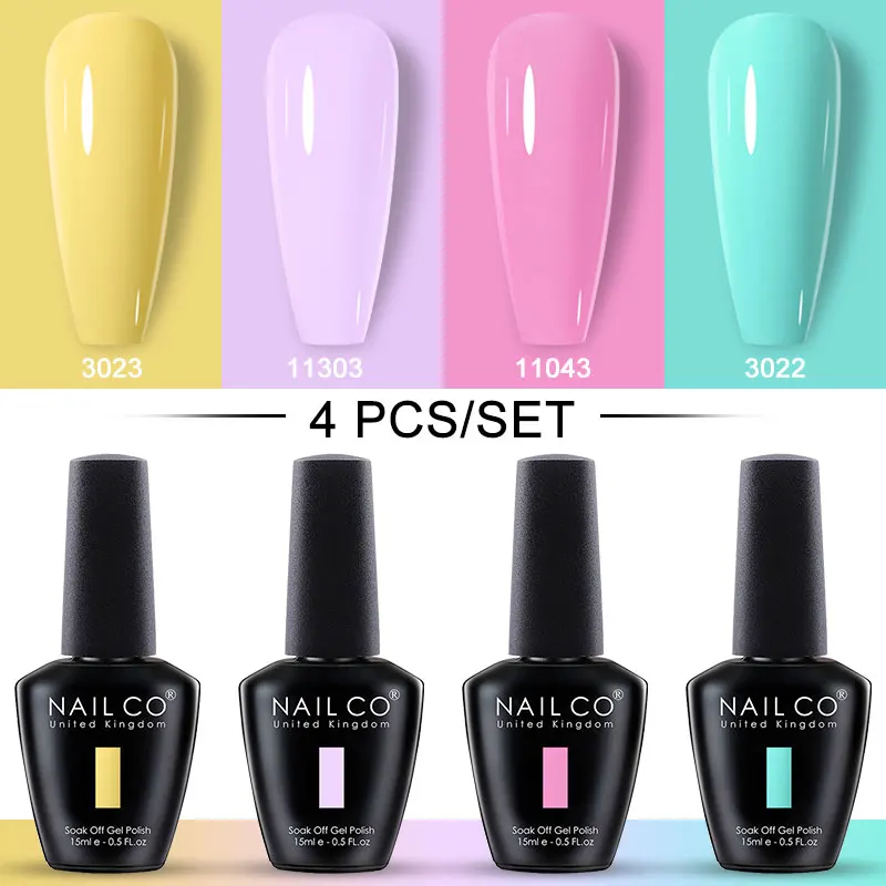 NailCO 4 pezzi Set smalto gel per unghie HEMA TPO FREE Nail Art Soak Off Vernice UV No Wipe Top Coat e Base Coat Colla Gel Set Manicura