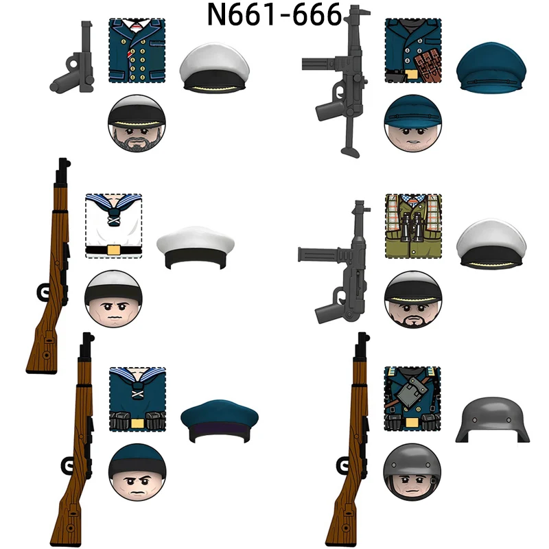 

The N661-N666 Navy Captain Officer U-Boat Commander Sailor Funker Gunner Model Blocks MOC Bricks Set Gifts Toys