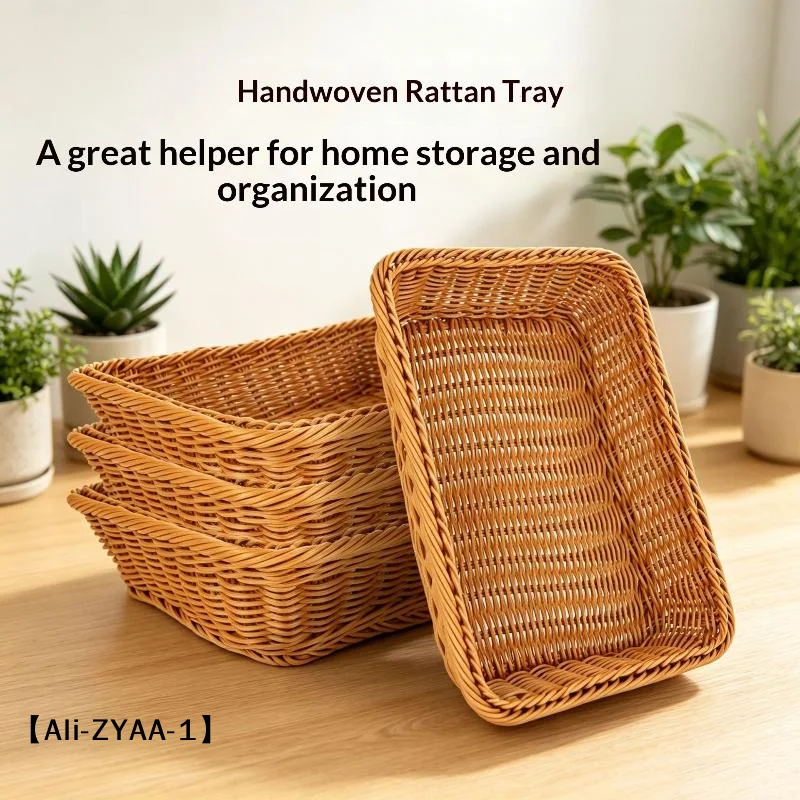 【A】Woven Rattan Storage Basket With Sturdy Structure Large Capacity For Kitchen Pantry Bathroom Closet Organization