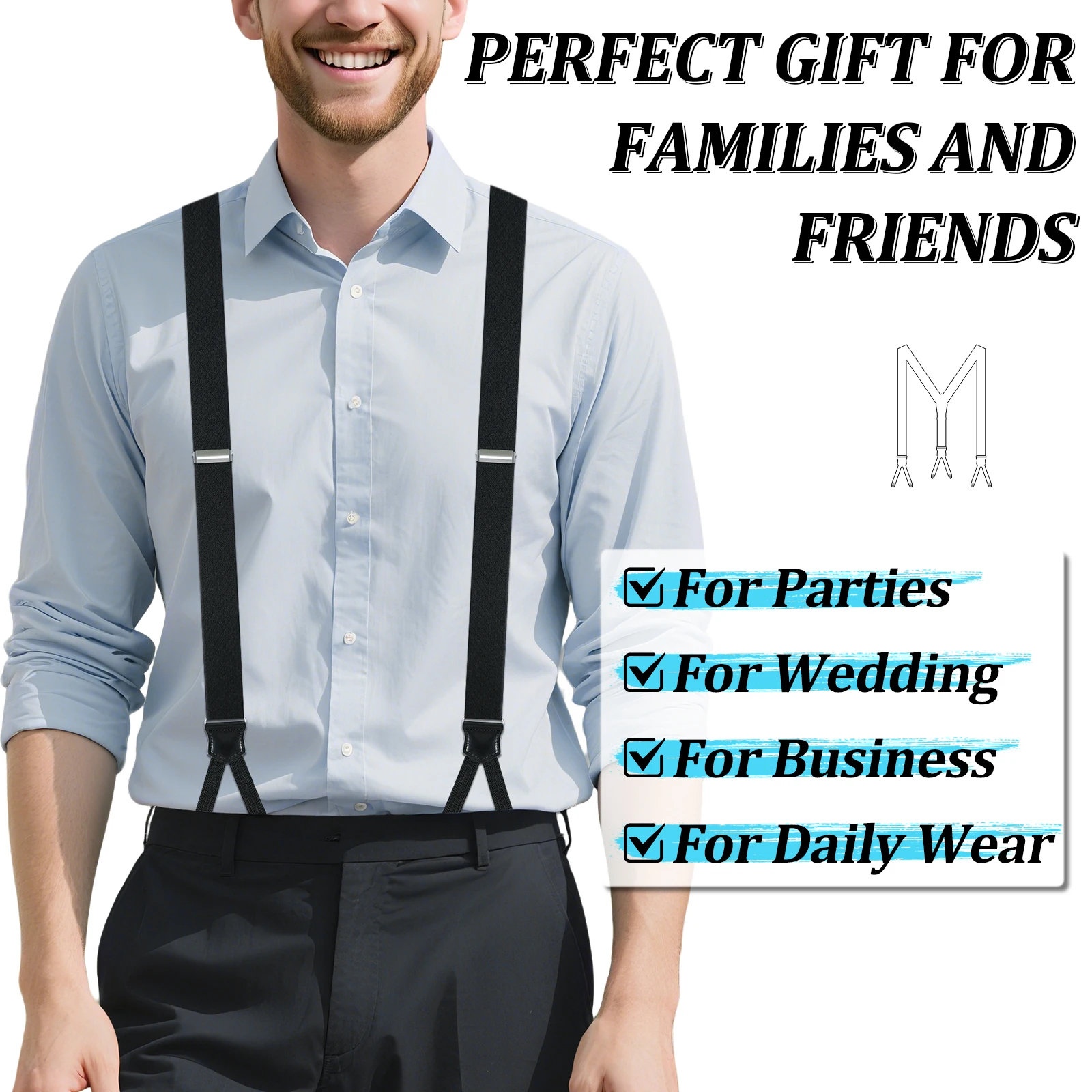 男性用コットンサスペンダー-yバック-14インチ幅-レザーボタンエンド-伸縮性あり-さまざまな場面に適しています