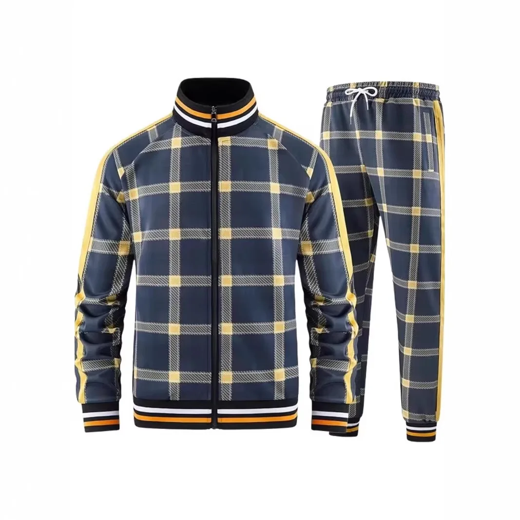 

Новинка 2026: Мужской повседневный костюм-двойка в клетку с воротником-стойкой и молнией — хит продаж в Европе и Америке