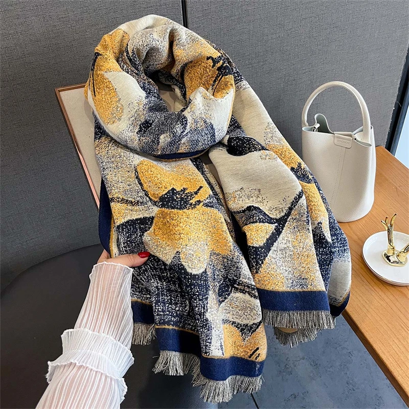 

Роскошный дизайнерский зимний модный женский шарф, имитация кашемира, утолщенная теплая шаль, шарфы из пашмины, пончо, женский шейный платок
