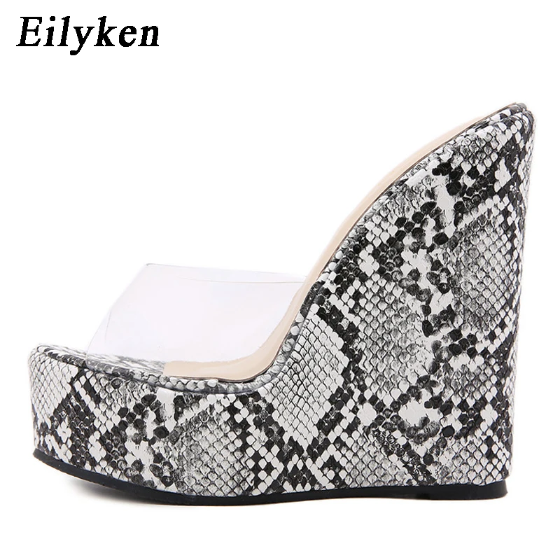 Eilyken Summer PVC Transparent Peep Toe Animal Prints Platform Wedges Women Slippers Sandals Fashion High Heels Female Shoes