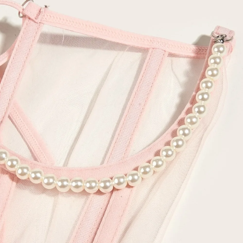 Bustini di fascia da smoking in rete con catena di perle di lusso legati a vita alta con cinturino in vita femminile trasparente con cintura larga da donna