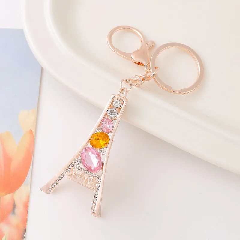 Refined Paris Eiffel Tower Rhinestones Keychain Charms Statue Model Prom Party Bride Wedding French Souvenirs Car Keys Jewelry