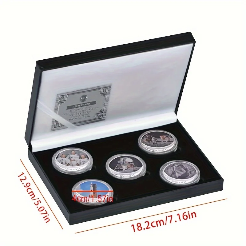 5pcs US Apollo 11 Moon Landing Commemorative Coins Set 50th Anniversary Astronaut Challenge Coin First Landing Souvenir Gifts
