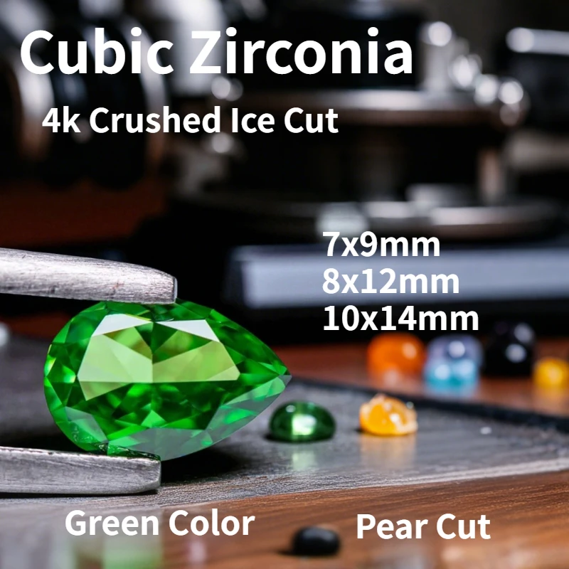 

Green Color Cubic Zirconia High Carbon Diamond Pear Shape 4k Crushed Ice Cut Extremely Shiny Quality Synthetic Cz Gems Jewelry