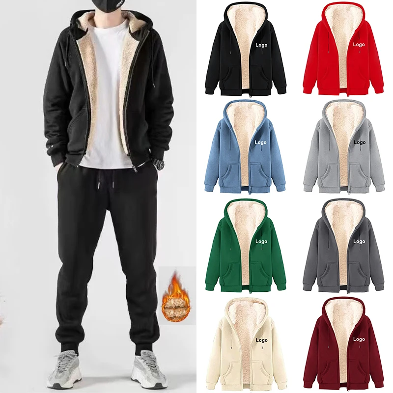 

Customized Fleece Liner Zipper Hoodies Men Fashion Autumn and Winter Long Sleeve Personality Printed Sweatshirts Thick Pullovers
