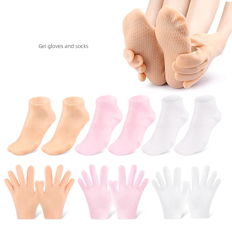 1Pair Reusable Honeycomb Foot Care Socks Moistrizing Spa Gel Gloves Exfoliating Moisturizing Anti Dry Cracked Plantar Hand Care