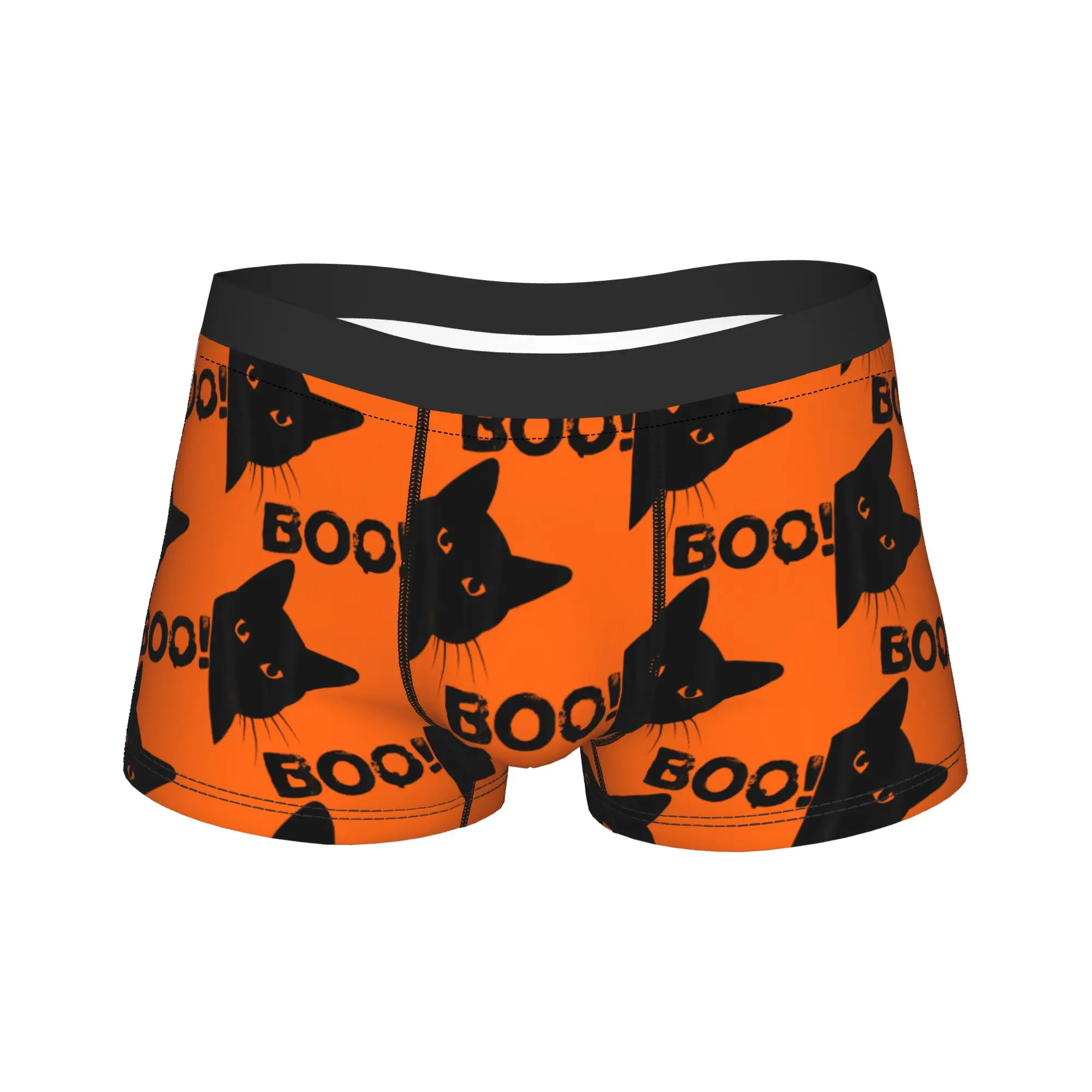 Boo Funny Hiding Peekaboo Scary Halloween Cat Underwear  Breathable Panties Design Boxer Brief For Man 3D Pouch Boxer Shorts