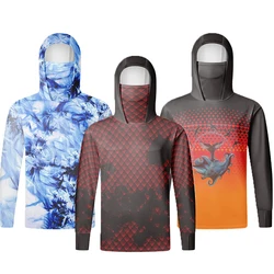 Fishing Shirts Men Sun Protection Hoodie Mask All-in-one Fishing Clothing Angling T-shirt Upf 50+ M-3XL