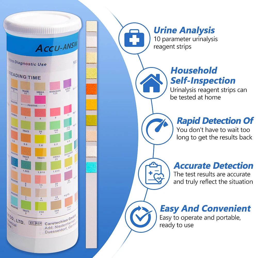 10 Parameter Urine Test Strips for Urinalysis(100pc) in Sealed Pouches. Tests for Ketosis, pH, Protein, UTI, Kidney and Liver