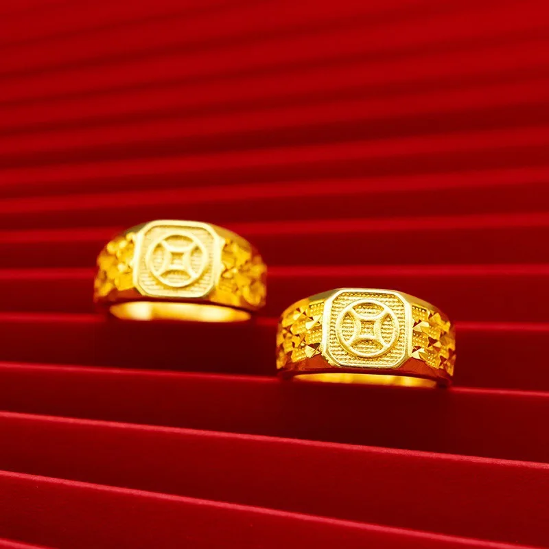 9999 24K genuine gold shop men, large opening ring, fashionable and domineering
