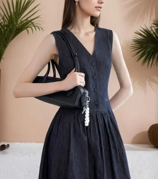 

Summer Dresses Women New V-Neck Pocket Long Dress Daily Clothing Women's Simple & Casual Temperament Loose Sleeveless Dresses
