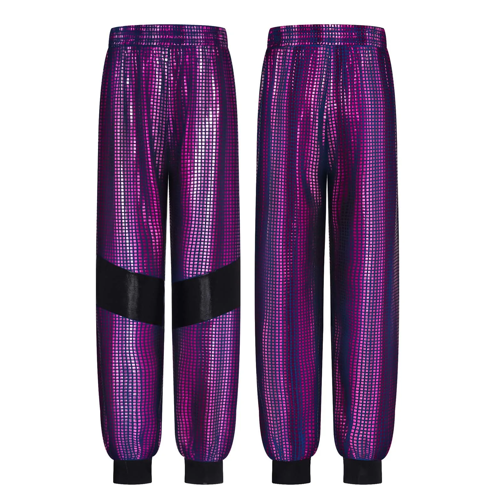 Calças de carga xadrez das crianças calças de dança de rua hiphop roupas discoteca streetwear meninos meninas metálico jazz dança traje