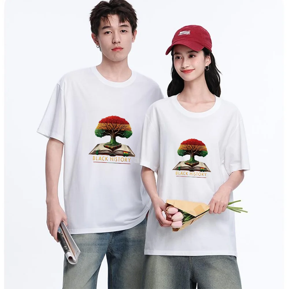 Black History Tree Book Graphic Printed T Shirt Breathable Fabric S-XXL Personalized Custom Casual Short Sleeve Tee Unisex Fit A