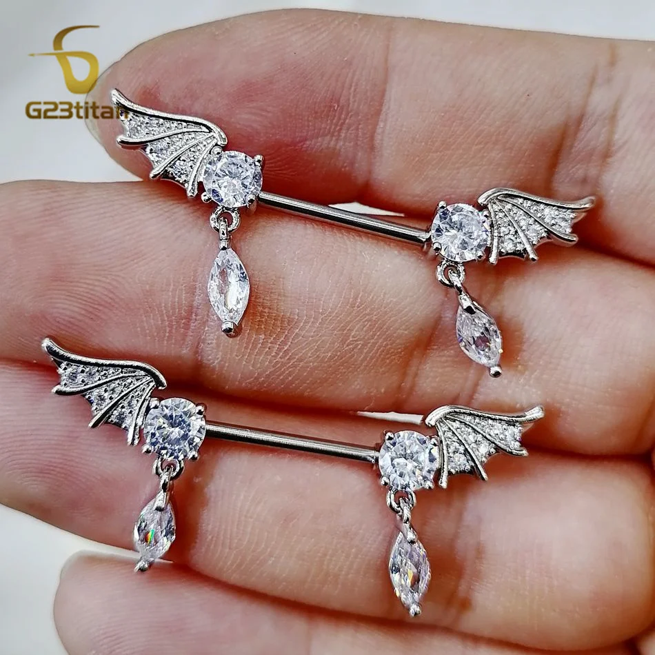 G23Titan Perforated Barbell 14G Titanium Steel Surgical CZ Zircon Hypoallergenic Nipple Ring Sexy 2pcs Jewelry Nipple Piercing