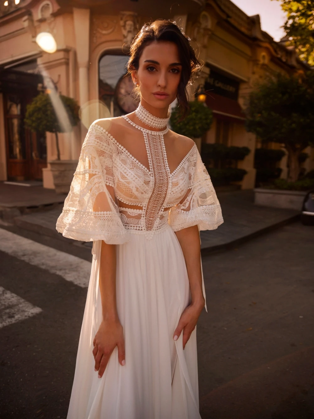 Simple High Collar Half Sleeve Wedding Dress Classic Lace Bride Robe 2024 Elegant Bohemian Long Bridal Gown Robe De Mariée