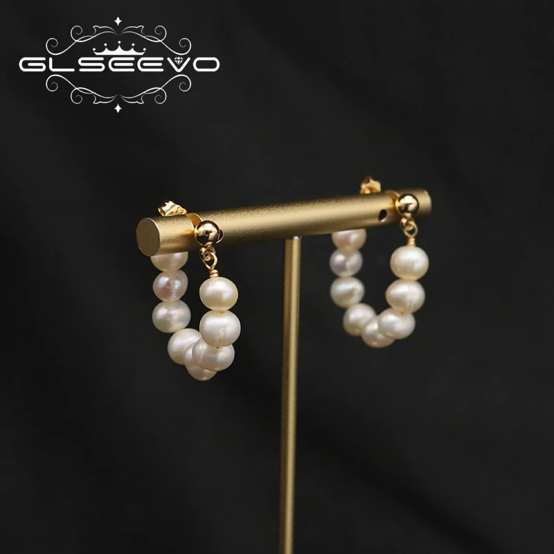 GLSEEVO Natural Pearl 2022 New Korean Style Pearl Earrings For Women Geometric Stud Earring Girl Party Luxury Jewelry