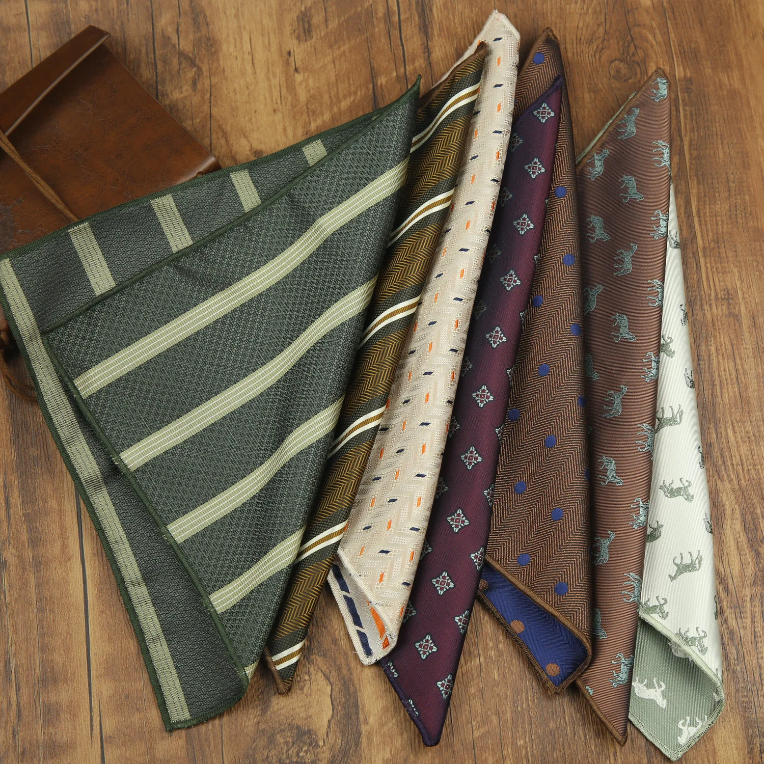 24cm New Trendy Mens Pocket Square Polyester Jacquard Green Striped Handkerchief White Polka Dot Hanky Wedding Groom Tuxedo Ties