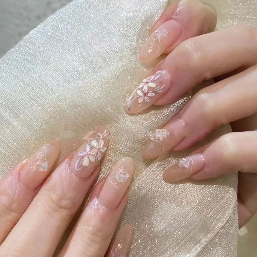 

Sunlight Color Change Camellia Nail Tips Press on Nails Handcrafted False Nails for Women Party Daily