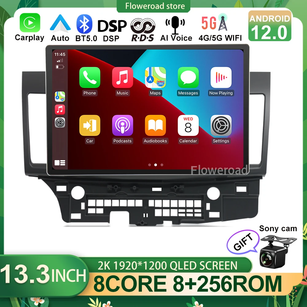 

13 дюймовый Android 12 для Mitsubishi Lancer 2007-2012 мультимедийный умный автомобильный радиоприемник стерео Carplay Авто GPS DSP 4GWiFi BT5.0
