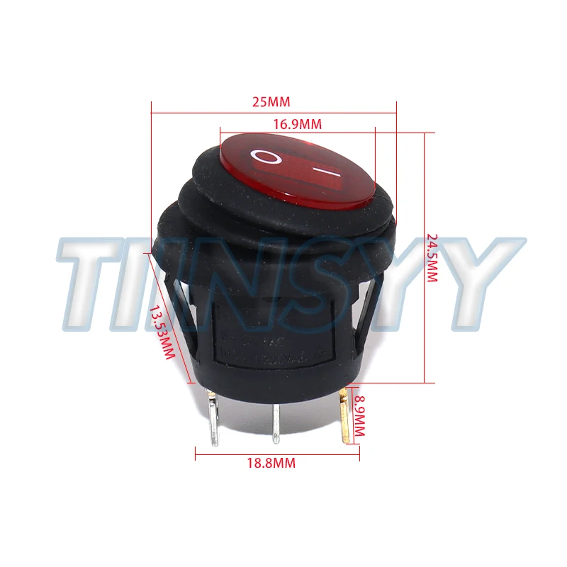 1PCS On Off Waterproof Vehicle Boat Switch Round Switch SPST 3Pin Rocker Switch 6A 10A 250V 125V AC LED