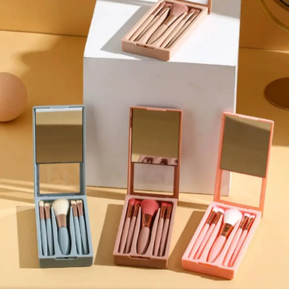5Pcs Professional Portable Makeup Brush Set Mini with Mirror Travel Case Multifunctional Cosmetic Kit Outdoor