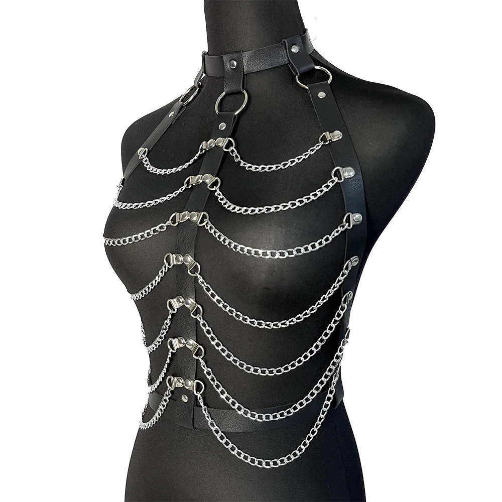 Chain Body Harness Sexy Corset Leather Lingerie Chest Harness Bondage Sexy Underwear for Woman Goth Harajuku Belt Sex Costume