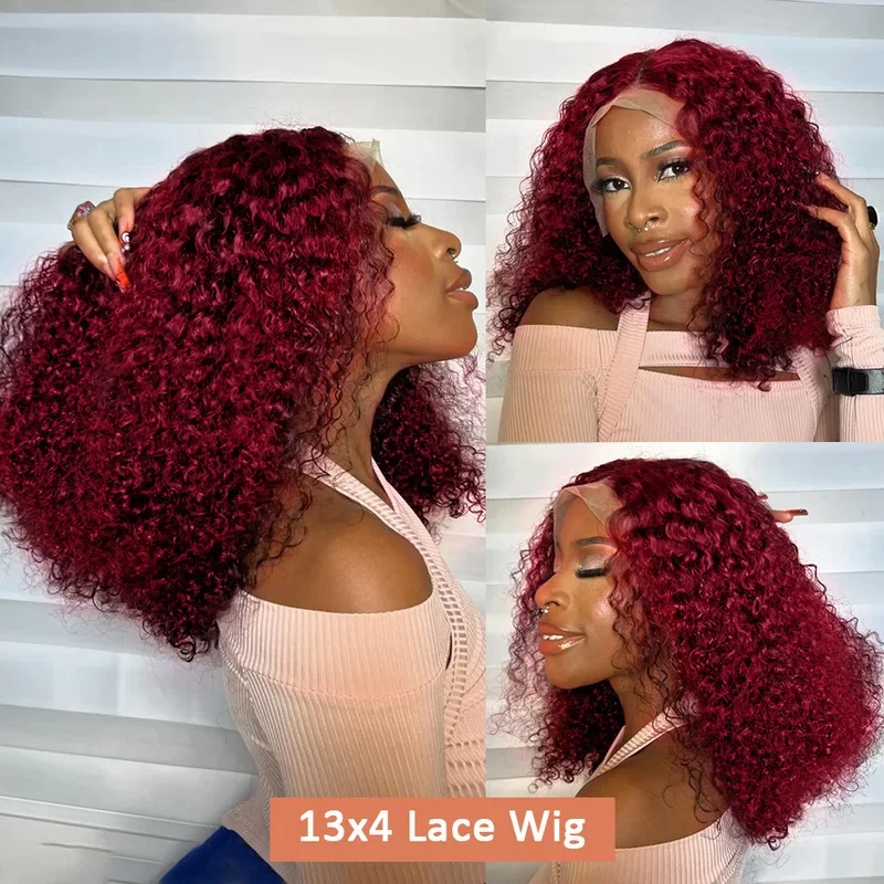 99j Gekleurde Krullende Deep Water Wave Lace Front Pruik Bordeauxrood Remy Short Cut Bob Frontale Human Hair Pruiken Vrouwen Pre Geplukte Pruiken