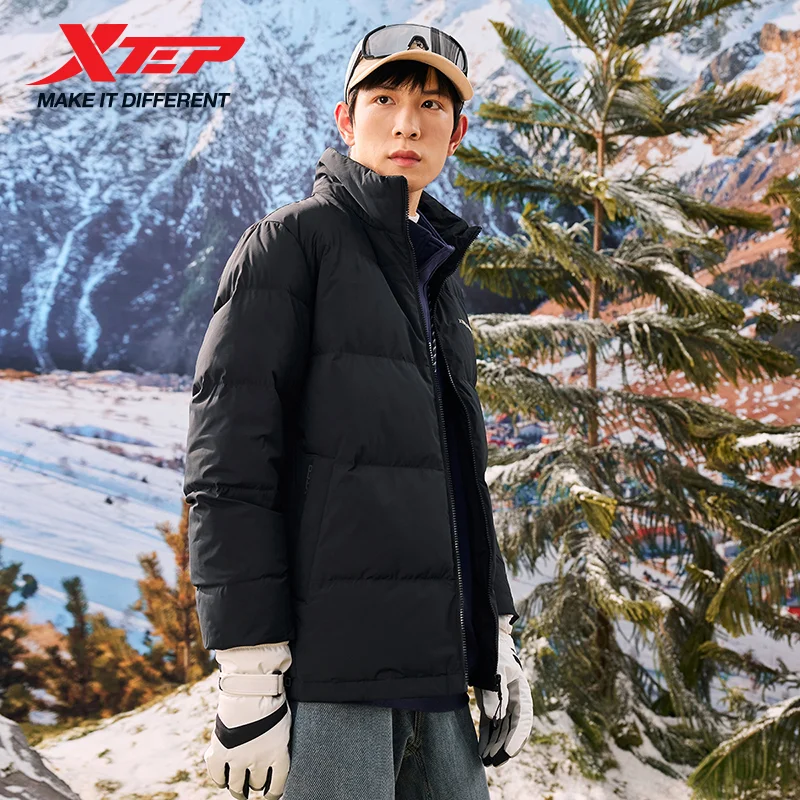 Xtep Down Jacket For Men Stand Collar Strong Wrapping Duck Down Durability Comfortable Street Vintage Coat 976429190248