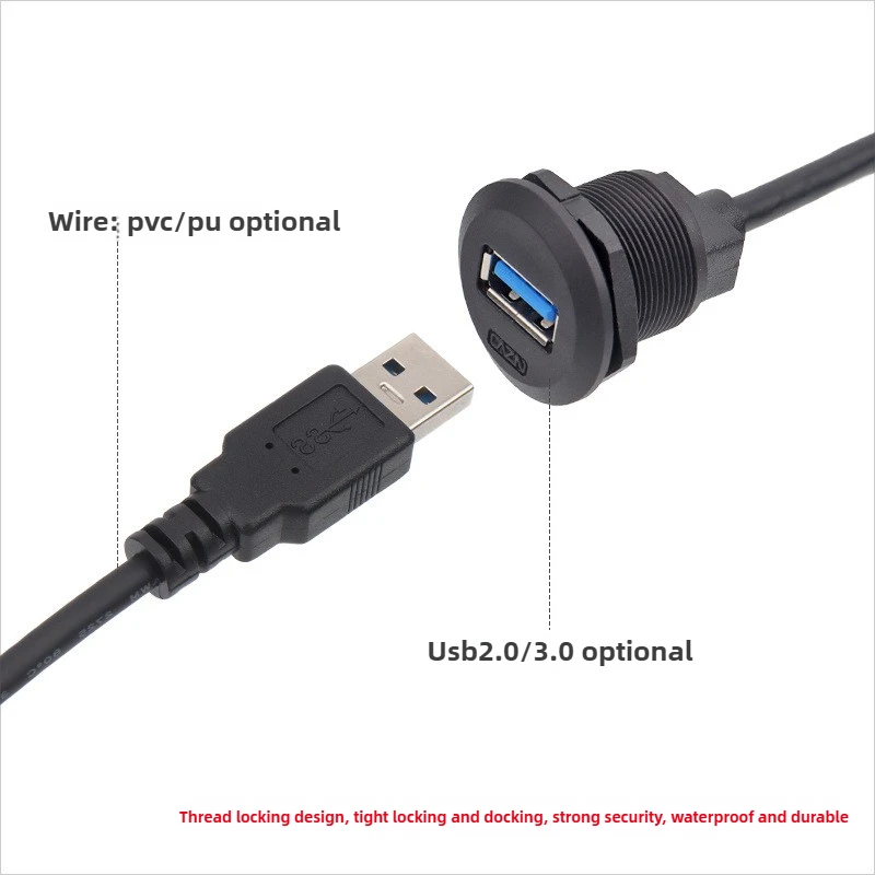 IP67 Waterproof Threaded Type EP Panel Board Female to Male Front Mounted USB 2.0/3.0 Socket Adapter Circular Aviation Connector