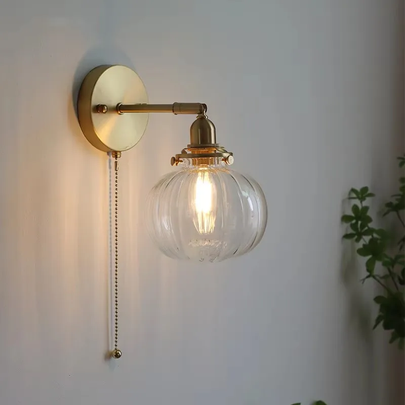 

Modern Modern LED Wall Lamp Pull Chain Glass Ball Wall Light Sconce Beside Bedroom Bathroom Mirror Stair Creative Lighting