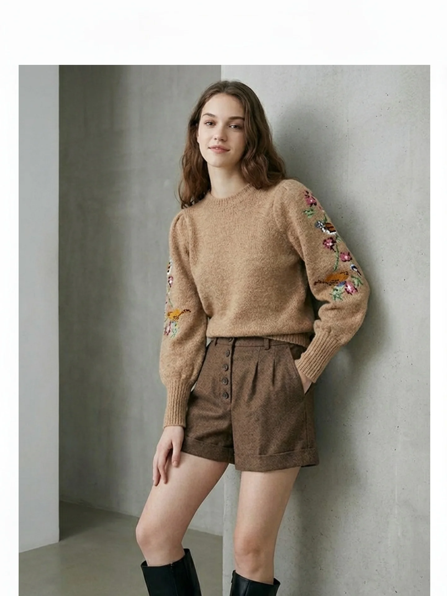 

Женский свитер в стиле ретро с вышивкой, плотной вязки, с длинными рукавами, в стиле кэжуал, с узором в деревенском стиле, из мягкой шерстяной смеси, комфортный крой