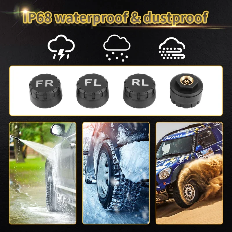 Vtopek Car TPMS Tire Pressure Alarm Monitoring System Tyre Sensor Solar Charge With Bracket 360 Adjustable IP68 Waterproof 6bar