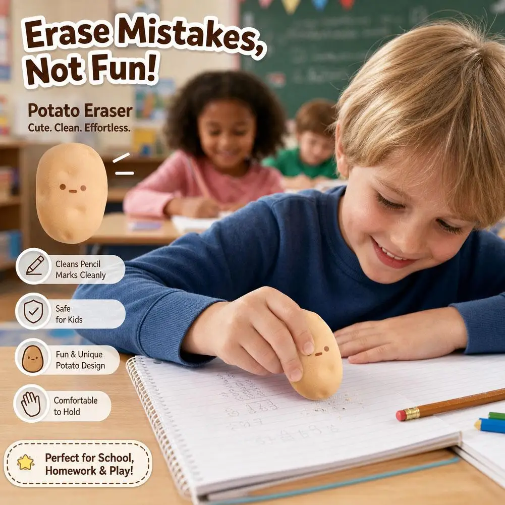 1/3PCS Funny Potato Shaped Eraser For School Kids Cute TPR Pencil Erasers Clean Without Traces Less Debris Cute Stationery1/3