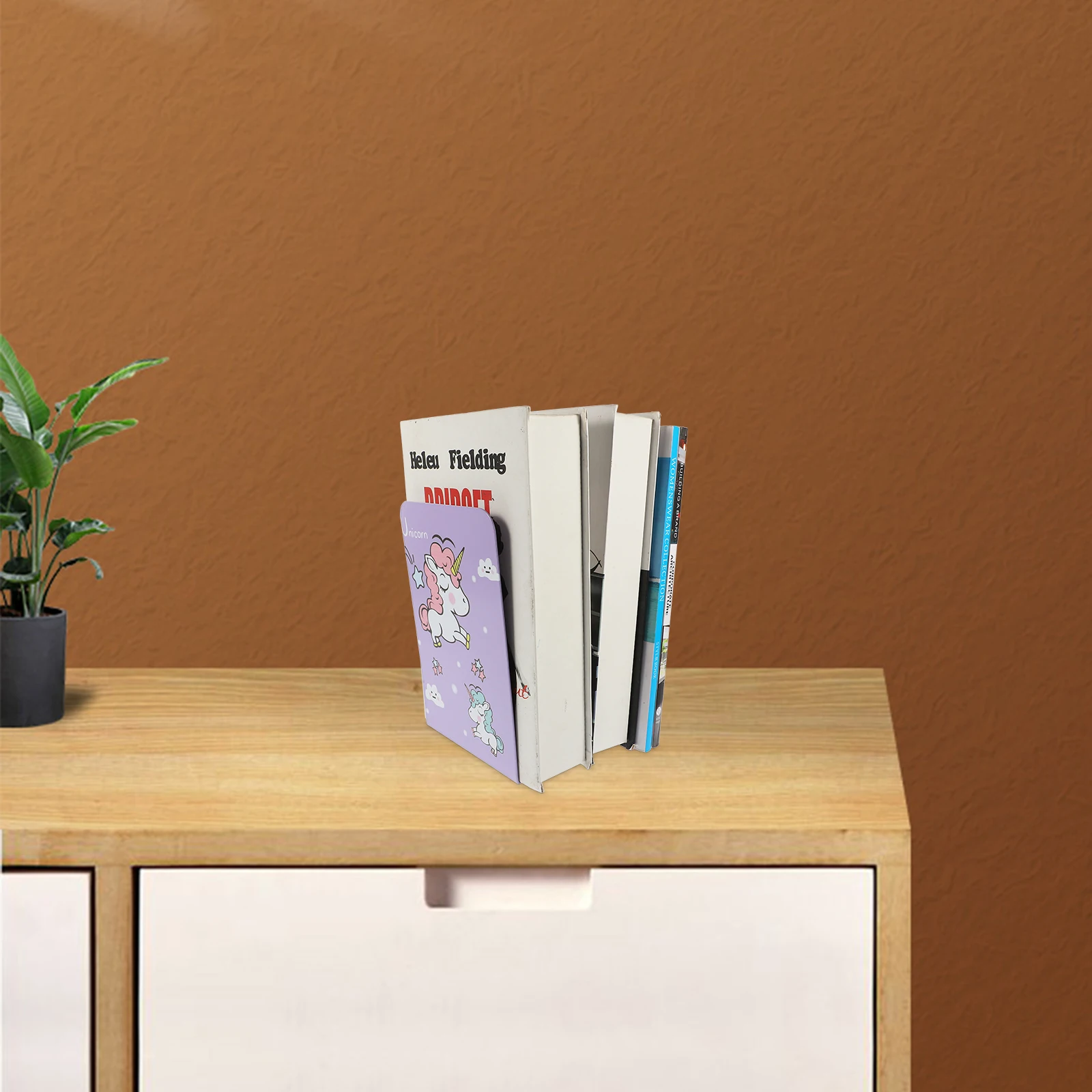 

Unicorn Bookend Hollow Out Purple Iron Stand for Kids Desk Office Wear Resistant Book Organizer Holder Storage Study Room