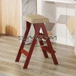 Taburete de madera maciza, taburete plegable portátil para cocina, escalera de 3 escalones multifuncional para interiores, estante de escalera plegable