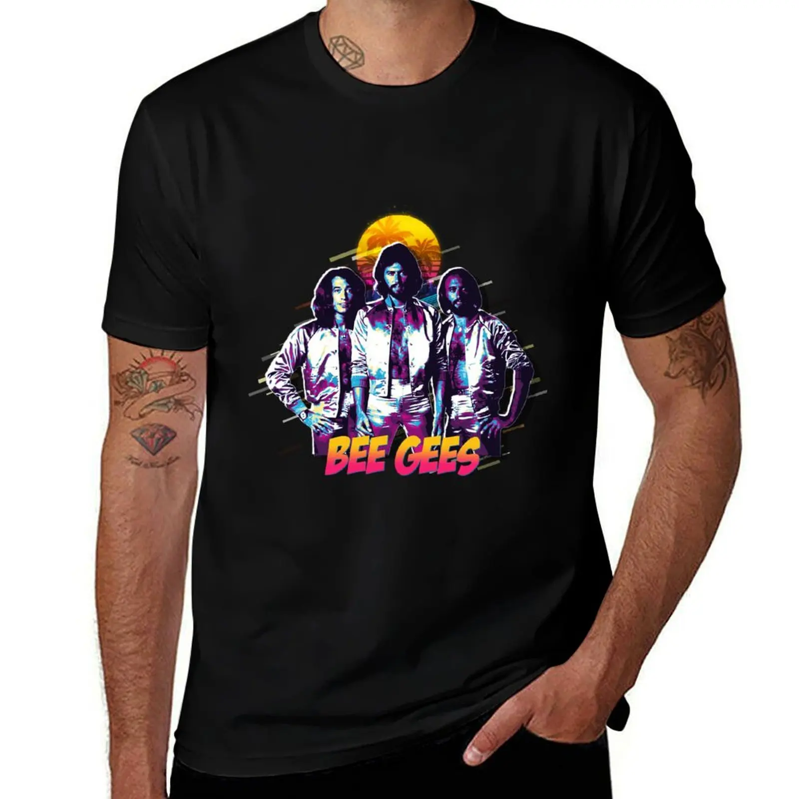 Bee Gees Pop Art T-Shirt Simple Line Art Print Tee
