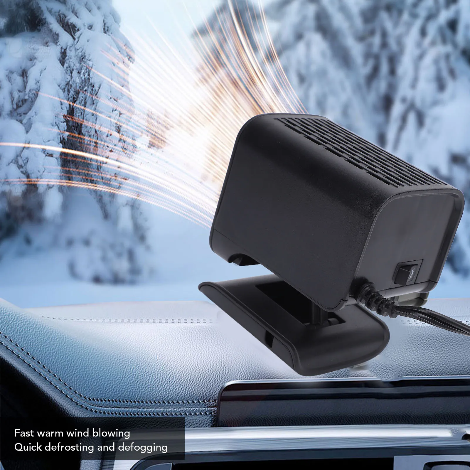 Car Heater Fan Plug in Cigarette Lighter Foldable 150W Fast Heating Hot Wind Blowing Windshield Defrost Defogger 12V