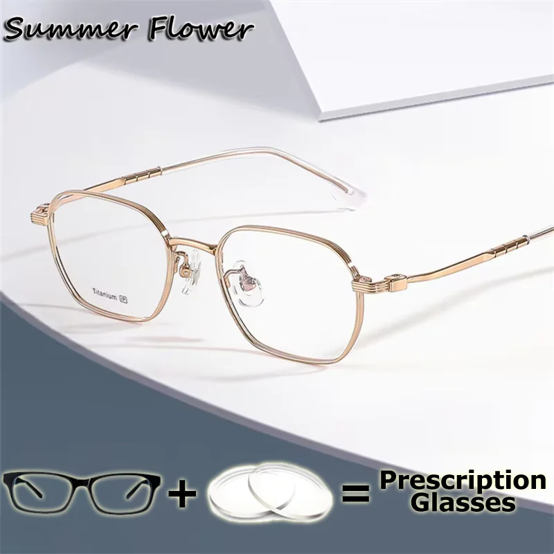 Men Fashion Prescription Glasses Small Circle Pure Titanium Spectacle Woman High Graduate Optical Gafas Recipe Lens Eyewear