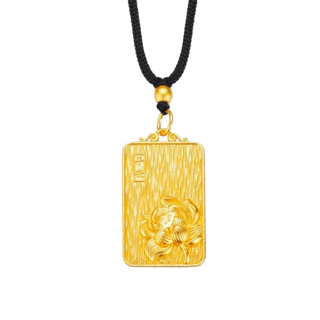 Women's Lotus Peace Pendant, 24K Gold, AU999 | Distressed 