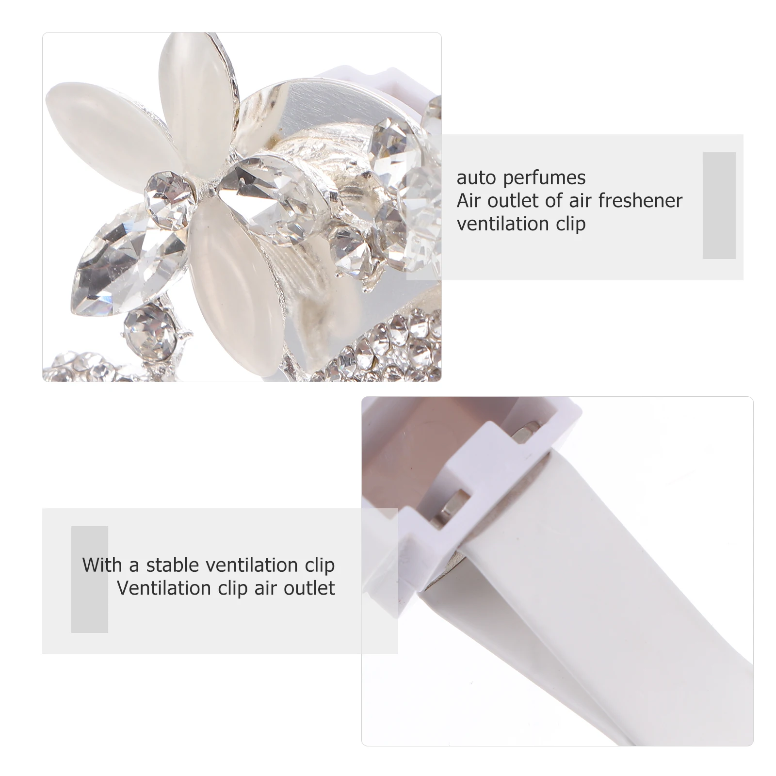 

Eco Friendly Perfume Clip Car Aroma Diffuser Air Vent Odor Freshener Long Lasting Scent Aromatherapy Gift Silver Rhinestones